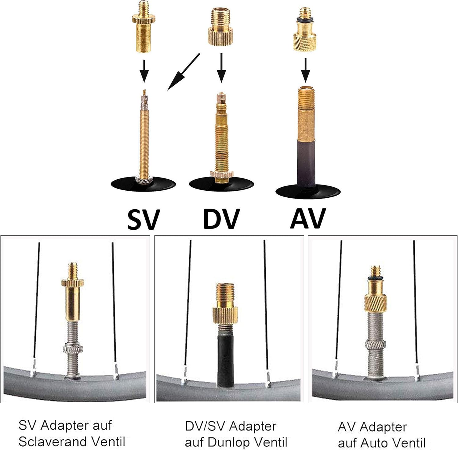 ZKSM 15Pcs Bicycle Pump Adapter Copper Bike Valve Adapter with
