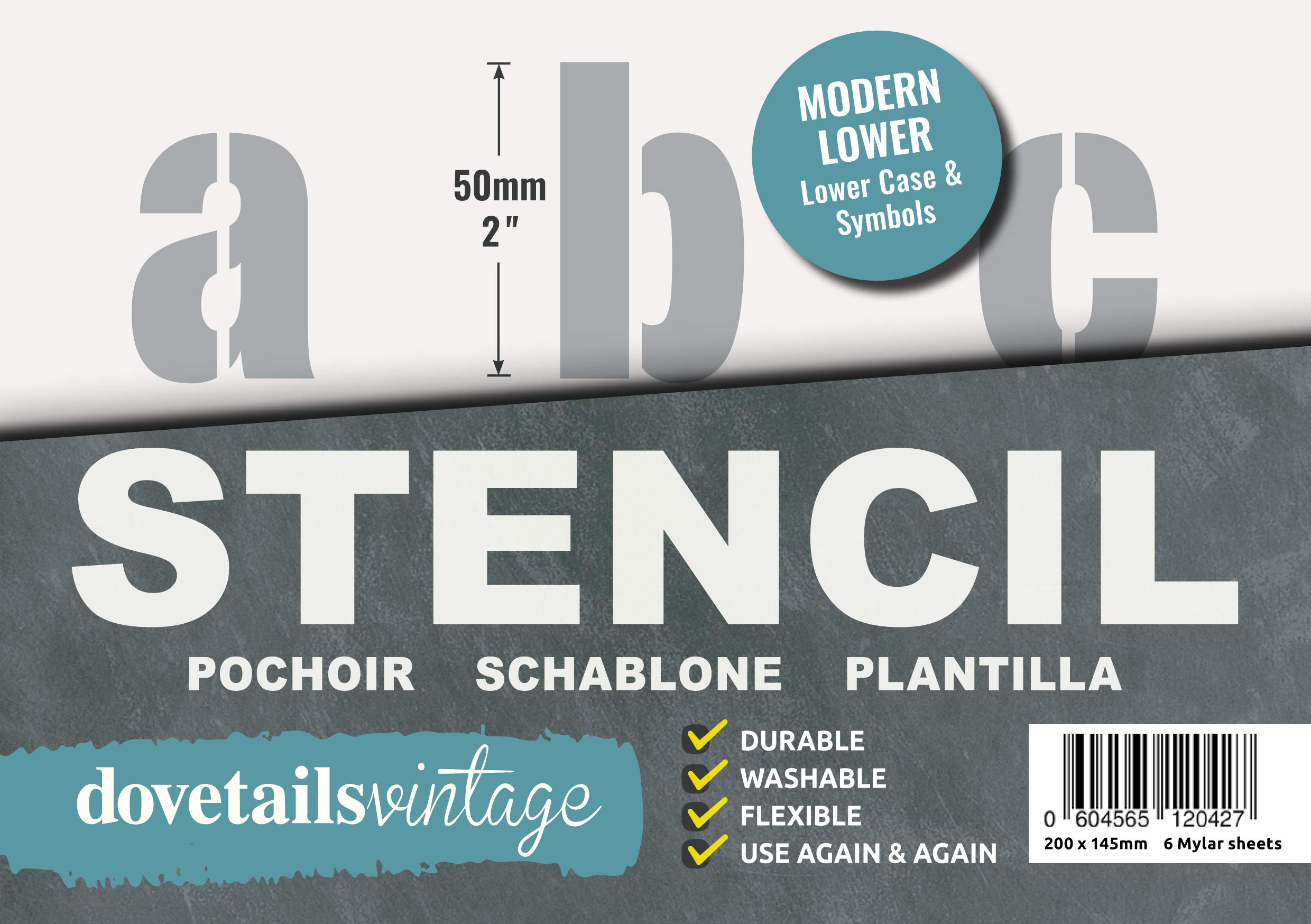 Dovetails Vintage Letter Stencil 50 mm Tall Modern Style Lower Case Letters and Symbols