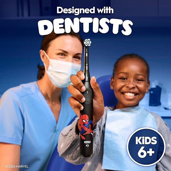 ORAL-B IO KIDS LIMITED RECHARGEABLE ELECTRIC POWERED TOOTHBRUSH, SPIDERMAN WITH 1 GENTLE CARE BRUSH HEAD – AUTOMATIC PRESSURE SENSOR TO PROTECT GUMS – 3 CLEANING SETTINGS – 2 MIN MUSIC TIMER