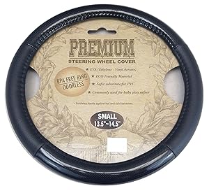 Premium Carbon Fiber Steering Wheel Cover Black Vinyl with Carbon Fiber Accent - Water Resistant - Hot & Cold Protection for Your Hands