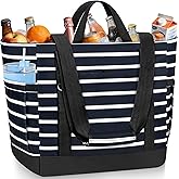 TEUEN Cooler Bag Insulated, Soft Side Cooler, Reusable Grocery Bags with Zipper Closure, Thermal Leakproof Large Insulated Tote Bag for Hot/Cold Food for Grocery, Beach, Travel, Picnic
