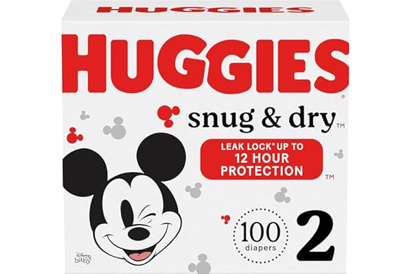 Huggies Size 2 Diapers, Snug & Dry Baby Diapers, Size 2 (12-18 lbs), 100 Count