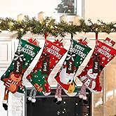 is Tycons 2023 New 4 Pack Christmas Stockings with Name Tags,18" Large Personalized Christmas Stocking Deer Santa Non-Woven Xmas Stocking,Fireplace Hanging Stockings Boots for Holiday Christmas Decor