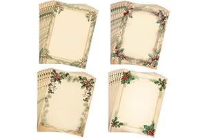 EggSun 100 Pcs Christmas Stationery Paper, Winter Computer Writing Paper,4 Design Holiday Event Border Letterhead for Invitations,Gifts,Holidays,Party Notes(Winter Forest,8.5x11Inch)