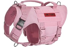 OneTigris Large Tactical Dog Harness, No Pulling Adjustable Dog Vest Harness, Heavy Duty Dog Harness with Handle, Large Hook and Loop Panels for Patch(Pink,M)
