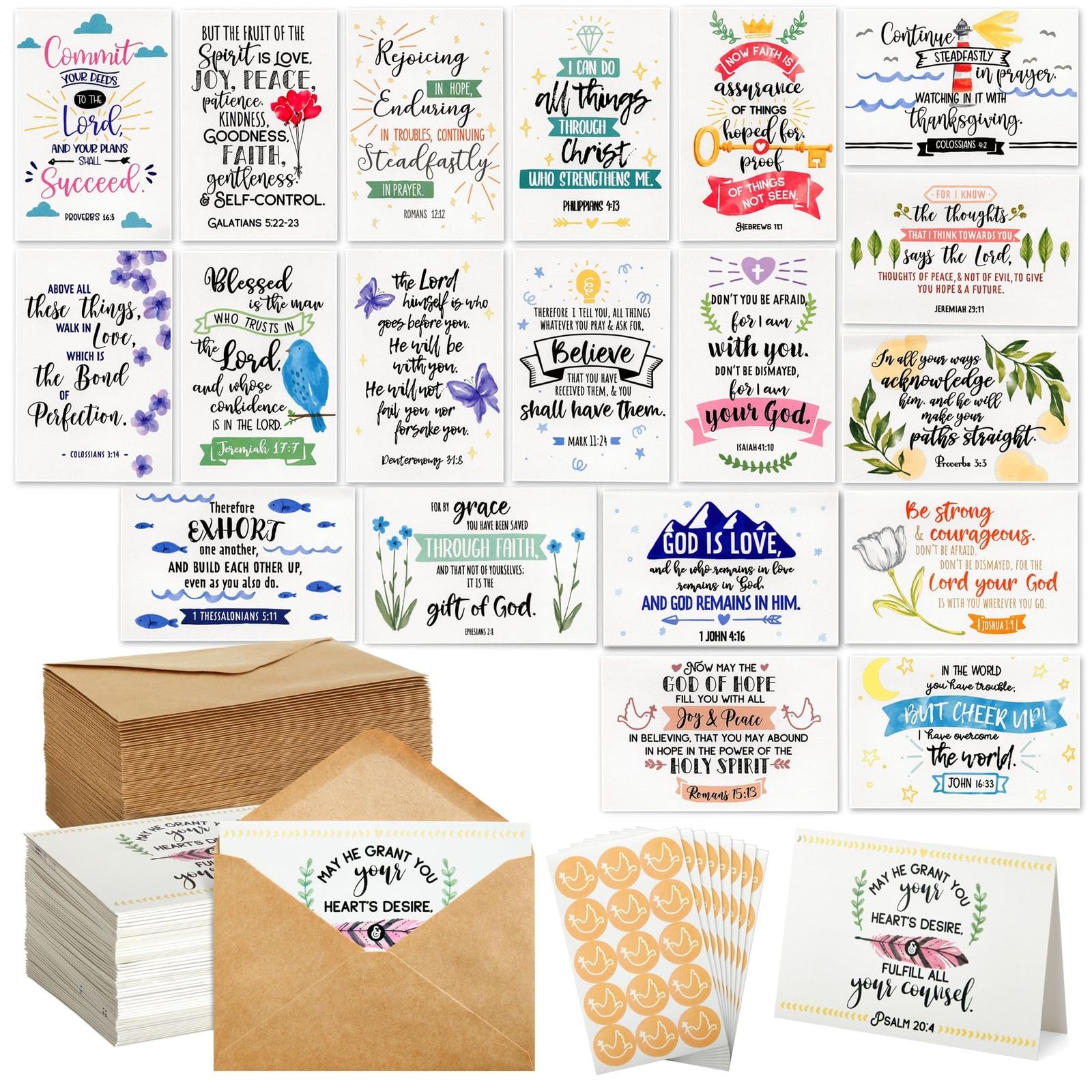 Photo 1 of Faithful Finds 120 Pack Religious Christian Greeting Cards Bulk With Envelopes and 20 Inspirational Bible Verse Designs (4x6 In)