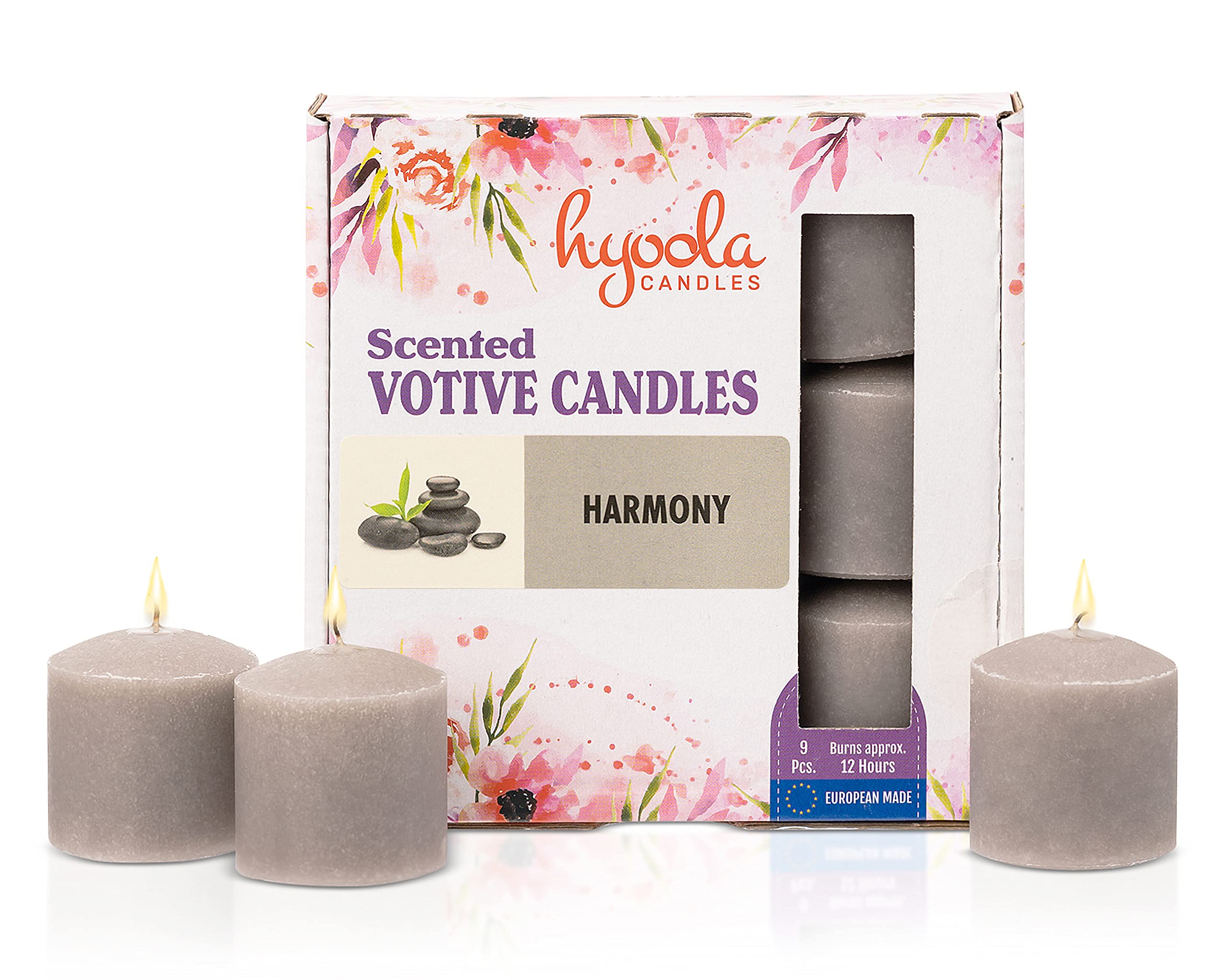 Hyoola Scented Votive Candles - Harmony Votive Candles Scented -12 Hour Burn Time - 9 Pack - European Made