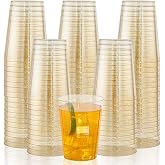 I00000 200 Pcs Gold Plastic Cups, 10 oz Hard Gold Glitter Disposable Cups | Disposable Plastic Glasses with Gold Glitter, Heavy Duty, Fancy Wedding Cups, Elegant Party Glasses for Cocktail &amp; Drinking