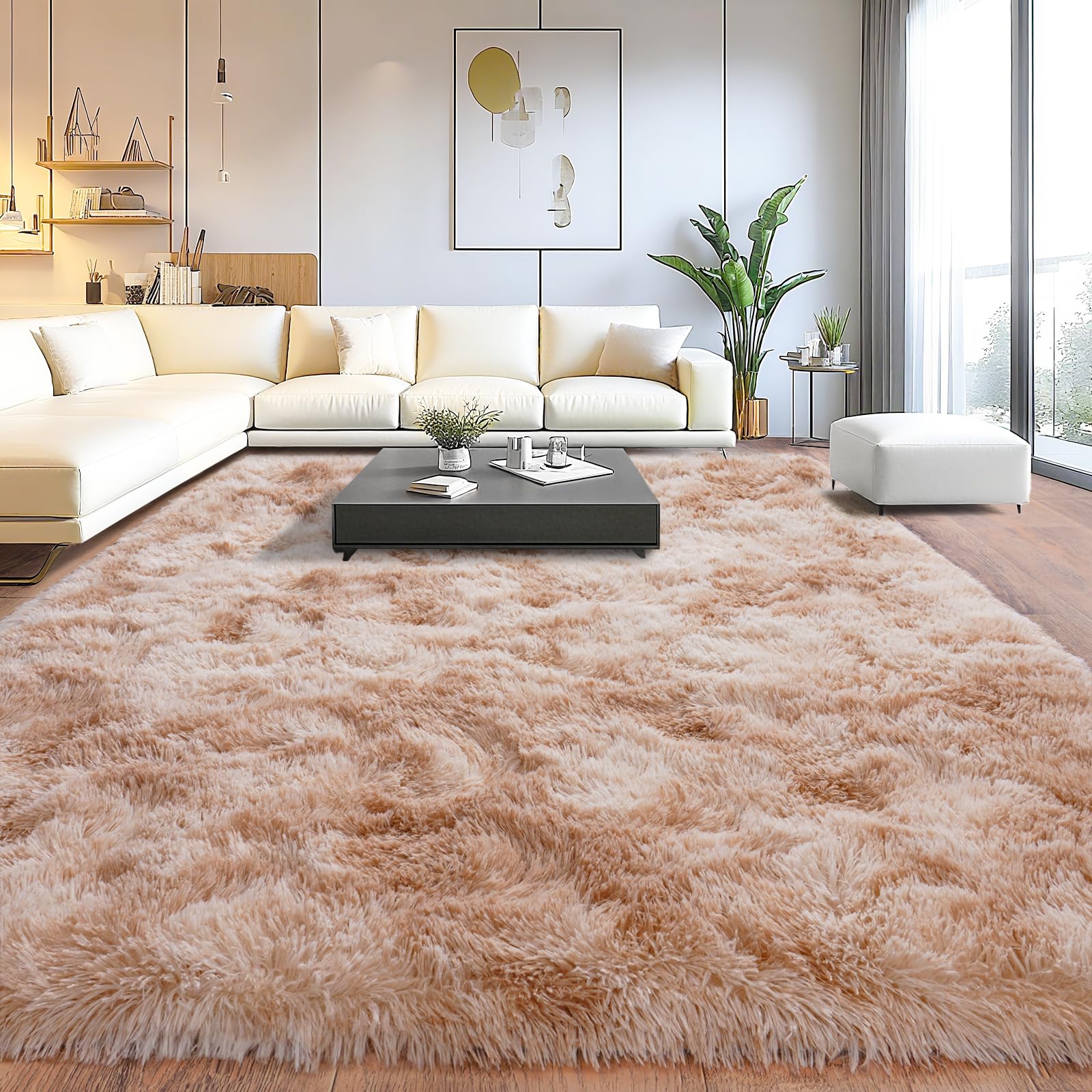 Photo 1 of Upgrade Non-Slip Plush Rugs for Living Room, Soft Shaggy Carpets for Living Room, Fuzzy Rugs for Kids' Room, Perfect Decor for Modern Home Tie Dye Beige 8x10Feet