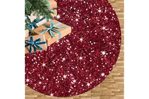 FUHSY Sequin Christmas Tree Skirt Burgundy 36 Inch Diameter Xmas Velvet Fabric Tree Mat Glittery Sparkly Tree Cover Skirts Maroon Tree Skirt Holiday Tree Decoration for Inidoor Outdoor Tree Ornaments