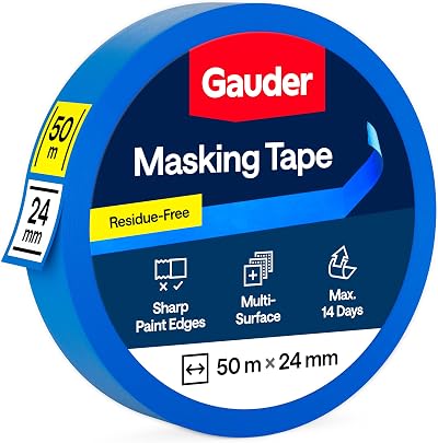 GAUDER Masking Tape 24 mm x 50 m Blue Painter's Tape for Precise Edges