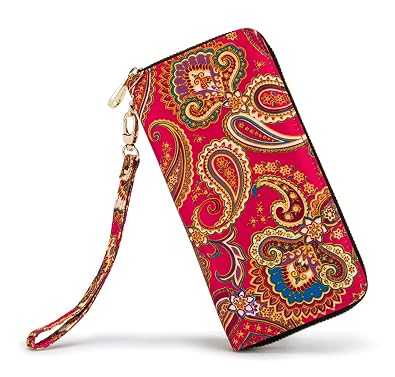 LIKEYOU Womens Bohemian Style Purse Clutch Bag Card Holder New Fashion Wristlets Wallets(Spray PlumRed)