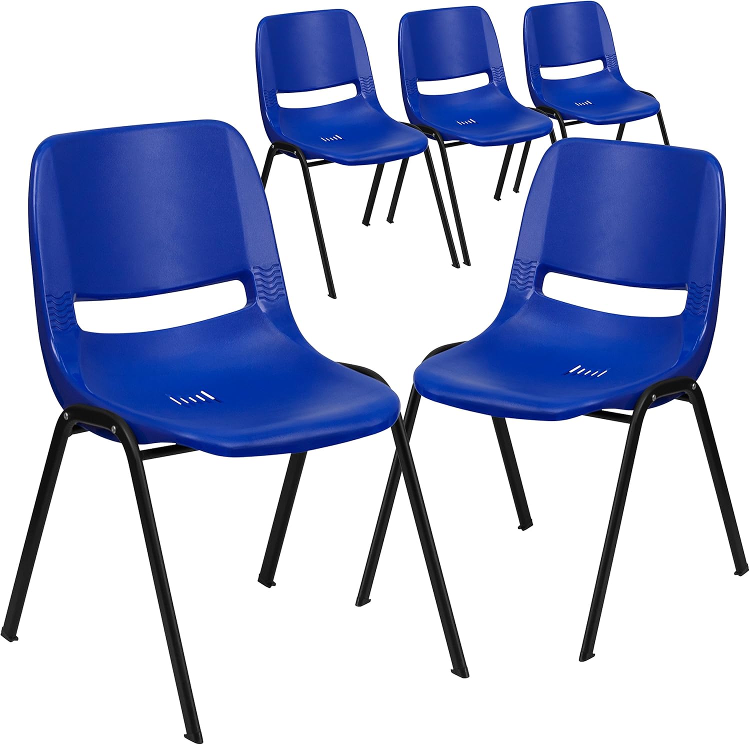 Flash Furniture 5 Pack HERCULES Series 440 lb. Capacity Kid's Navy Ergonomic Shell Stack Chair with Black Frame and 12" Seat Height: Furniture & Decor