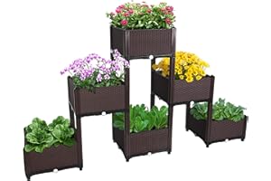 D'vine Dev Planter Raised Beds - Elevated Garden Box with Drainage Plug Raised Garden Beds for Vegetable/Flower/Herb Outdoor Standing Beds Gardening Kit, RGB-6