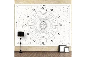 HIHEALER White Tapestry Wall Hanging Sun Moon Stars Space Psychedelic Tapestries Wall Tapestry for Bedroom Aesthetic Home Wall Dorm Décor (Bright White, 51.2x59.1 Inches, 130x150 cm)
