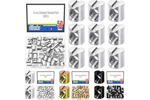 Glarks 50pcs M6 x 10mm Nickel Plated Barrel Cross Dowels Slotted Nut, Heavy Duty Barrel Nut, Hammer Embedded Nut for Furnitur