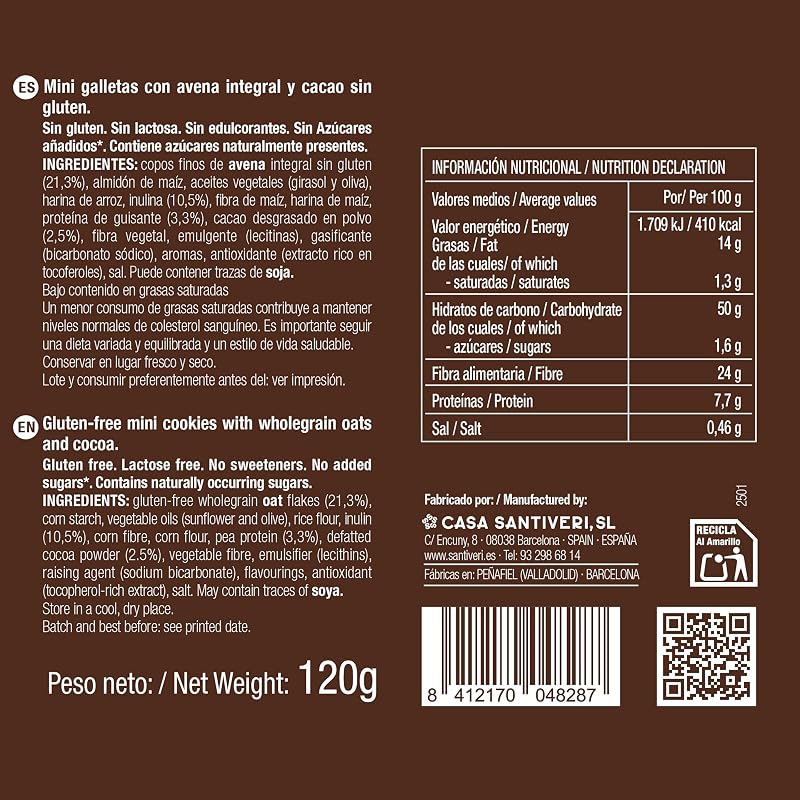- Bolachas Triple Zero Cocoa Jungle, bolachas crocantes com aveia integral e proteína de ervilha, ricas em fibra, sem adoçantes, sem açúcar nem glúten, ideais para crianças vegan - 120 g