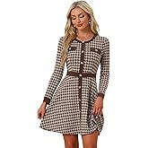 Allegra K Women's Houndstooth Plaid Contrast Color Elegant Business Work A-Line Dress