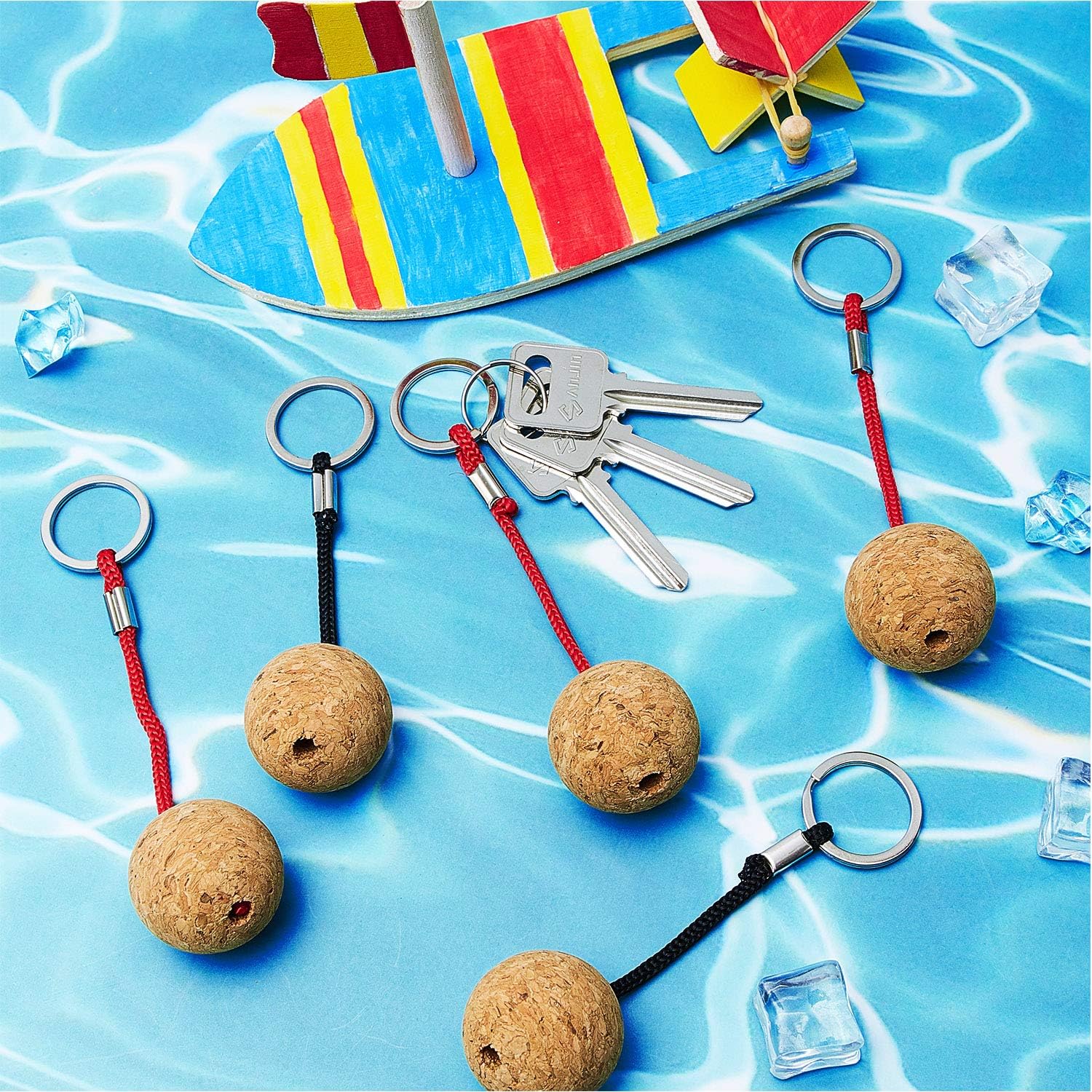 2 Colors Hicarer 6 Pieces Floating Cork Keyrings 35 mm Wooden Ball