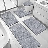 Ileading Bathroom Rugs Sets 5 Piece, Ultra Soft Absorbent Bath Mat for Bathroom, Non Slip Washable Bath Rug Set with Toilet Cover, Plush Bath Runner and U-Shaped Contour Toilet Rug