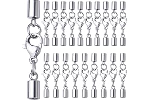 BRONAGRAND 20pcs Stainless Steel Leather Cord Ends with Lobster Clasp Connector for Jewelry Making