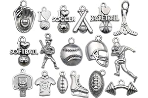 WOCRAFT 50pcs Wholesale Bulk Lots Ball Game Sports Charms for Jewelry Making Mixed Smooth Tibetan Silver Metal Charms Pendants DIY for Jewelry Making Necklace Bracelet and Crafting (M352)
