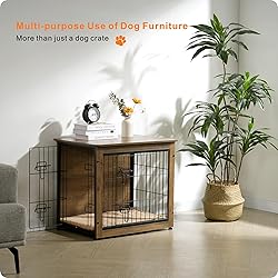 DWANTON Dog Crate Furniture with Cushion, Wooden
