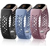 Maledan Floral Engraved Bands Compatible with Fitbit Charge 5 Band/Fitbit Charge 6 Band for Women, Charm Lace Silicone Soft Sport Watch Bands Bracelet Straps for Fitbit Charge 5/ Charge 6 Accessories