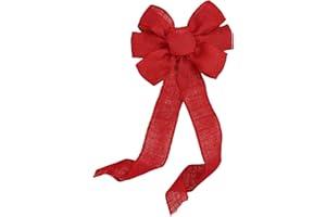 GIFTWRAP ETC. Red Burlap Ribbon Christmas Wreath Bow - 10" Wide, 18" Long Tails, Tree Topper, Farmhouse Country, Front Door Valentine's Day, President's Day, Memorial Day, 4th of July