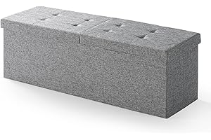 Otto & Ben 45" Storage Ottoman with SMART LIFT Top, Upholstered Tufted Bench, Foot Rest, Light Grey