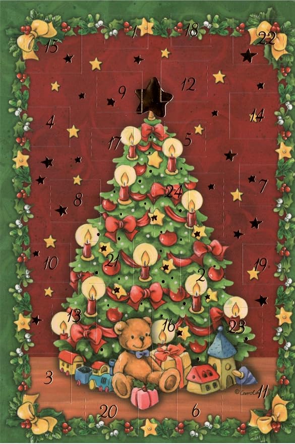 Weihnachtsmann Adventskalender Karten – 5 Motive – Mit 24 Türchen – Goldprägung – Inkl. Umschlag