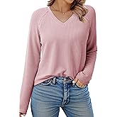 Dokotoo Spring Tops for Women 2026 Long Sleeve Ribbed Knit Teacher Shirts Fashion Clothing Women Blouses V Neck T Shirts