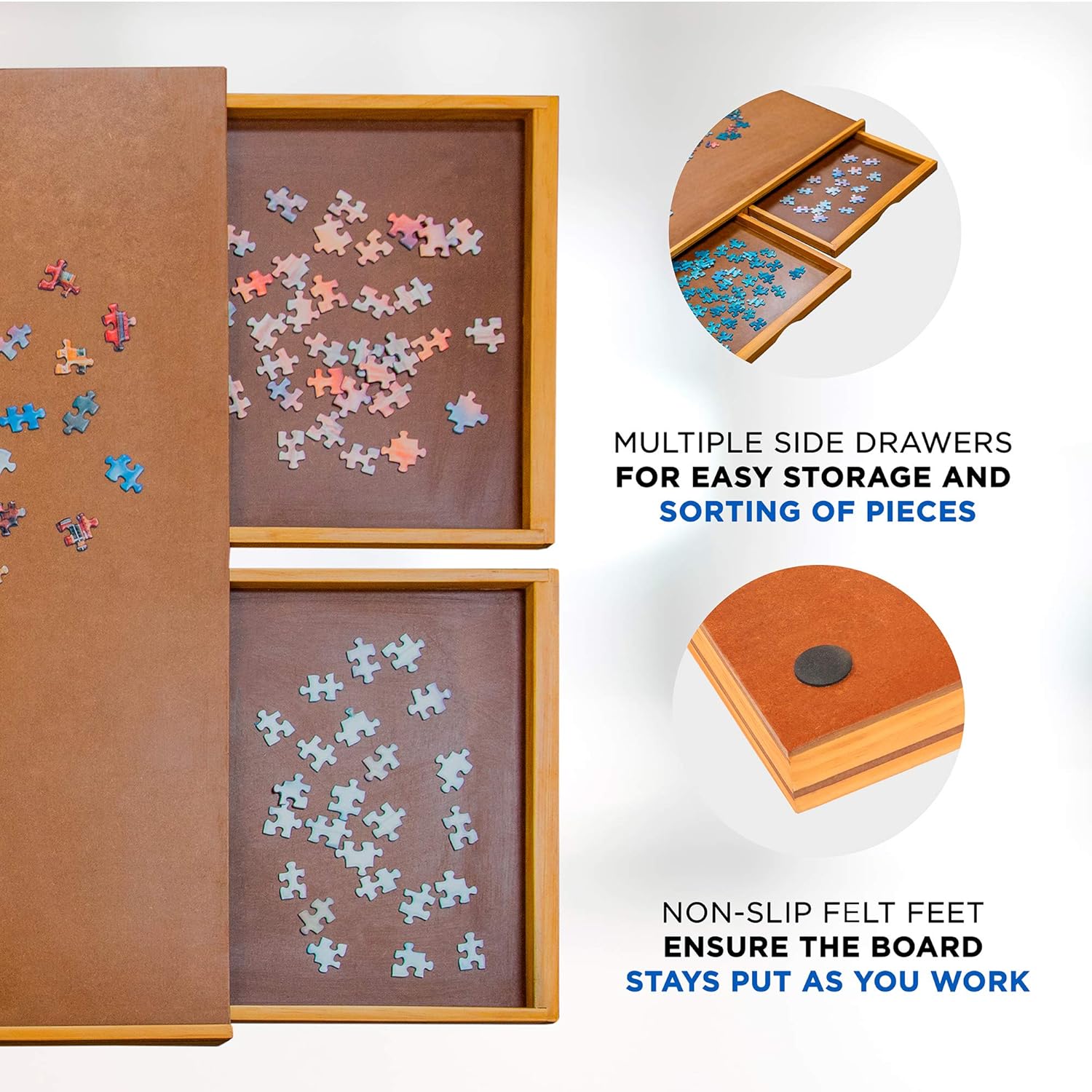 Jumbl Puzzle Board | 23” x 31” Wooden Jigsaw Puzzle Table w/ 4 Storage & Sorting Drawers | Smooth Plateau Fiberboard Work Surface & Reinforced Hardwood | for Games & Puzzles Up to 1,000 Pieces: Toys & Games