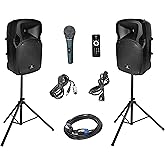 PRORECK PARTY 12 Portable 12-Inch 1000 Watts 2-Way Powered PA Speaker System Combo Set with Bluetooth/USB/SD Card Reader/FM R