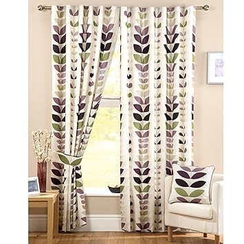 Zest Modern Retro Solid Printed Leaf Pattern Readymade Lined