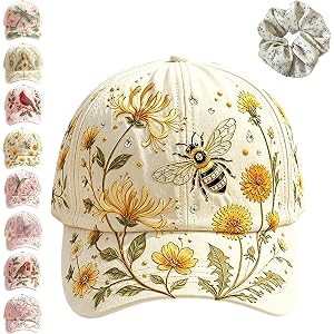 Garden Morning Cap, Botanical Cottagecore Hat for Women, Vintage Floral Hummingbird Adjustable Baseball Cap for Outdoor