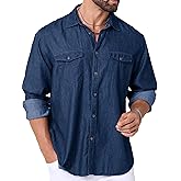 LUIGRAD Mens Button Up Shirts Long Sleeve Button Down Shirts with Two Pockets Work Shirts for Men