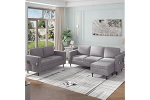 PUREMIND 2Piece Sofa Set for Living Room, Modural Convertible Loveseat and Sofa Set, Modern Linen Fabric L Shaped and Loveseat Sofa Set of 2, Sectional Sofa Couches Set for Apartment