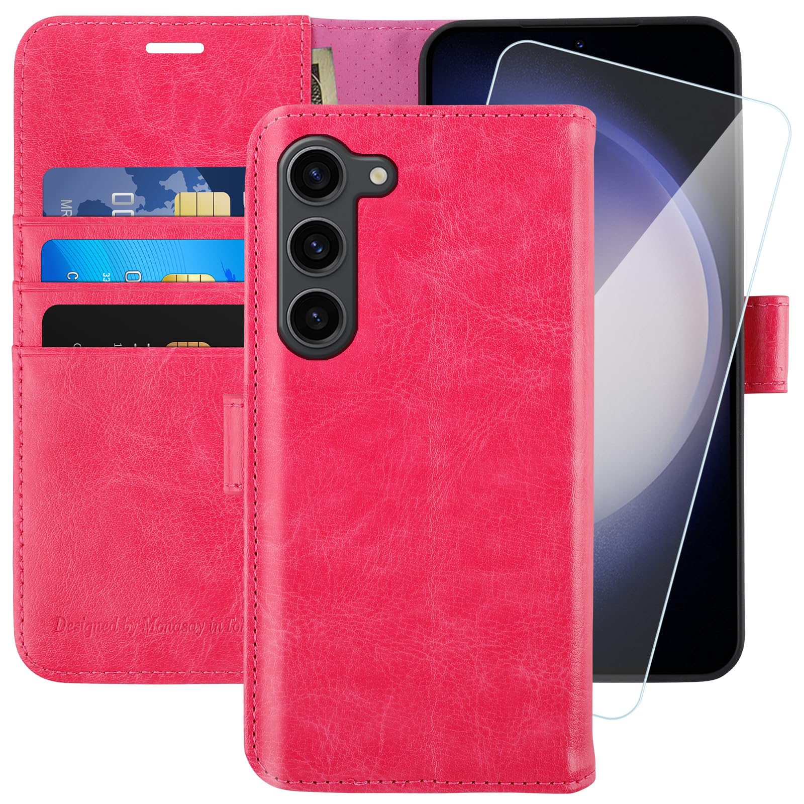 Photo 1 of MONASAY Wallet Case Compatible for Galaxy S23+Plus 5G,[RFID Blocking] Flip Folio Leather Cell Phone Cover with Credit Card Holder?6.6 inch, Hot-Pink