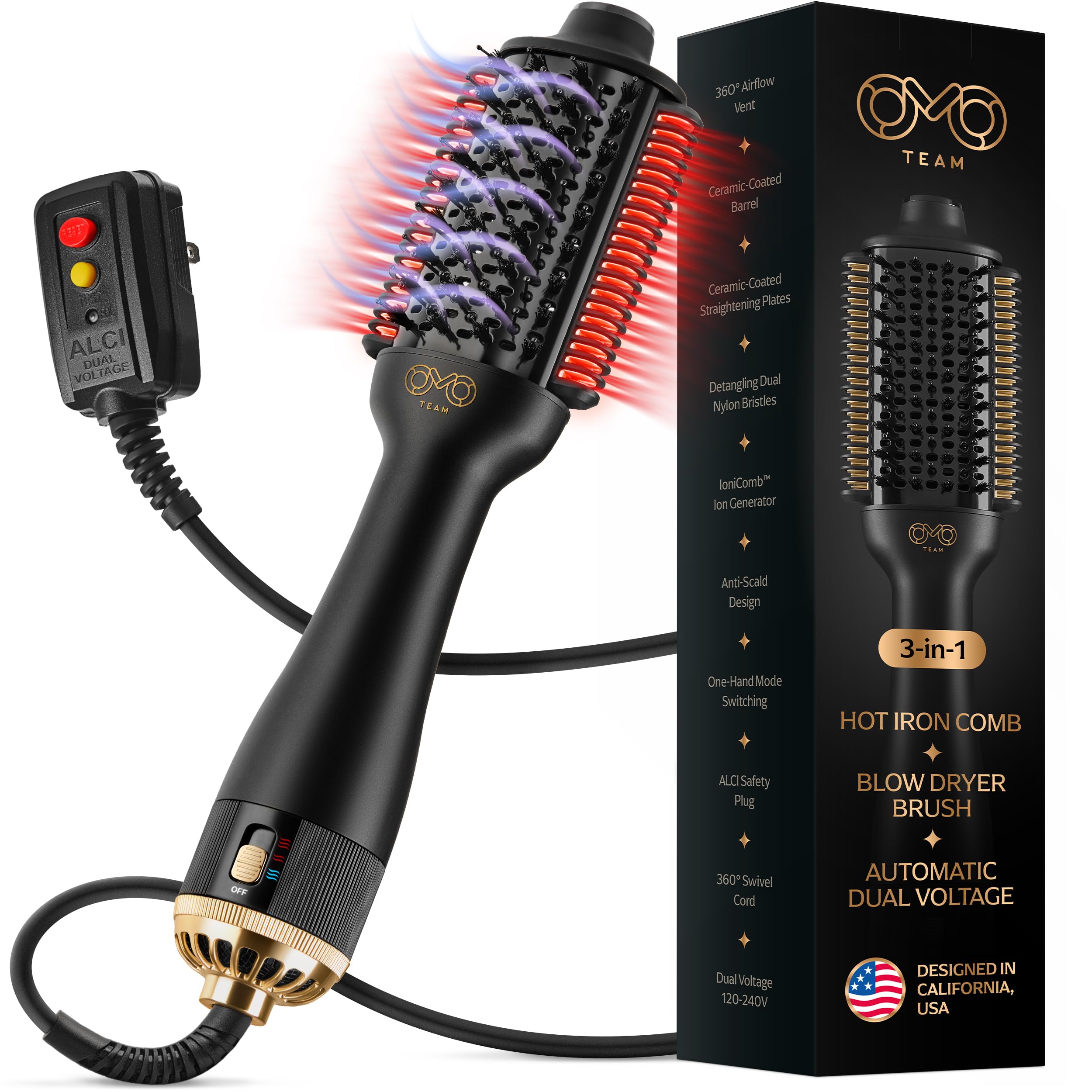 Photo 1 of Blowout Brush Hair Dryer, 4-in-1 Blow Drying Brush, Authomatic Dual Voltage, Ionic Hair Straightener w/No Heat Damage, Light 1.3 lb Blowout Tool, Blow Dryer Curling Wand, Hot Air Styler for All Types