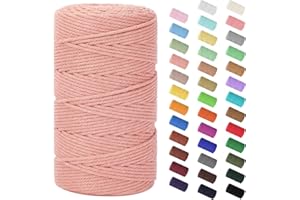 HOMEBOBO Macrame Cord 3mm x 220Yards (656Feet), Natural Cotton Macrame Rope - 4 Strands Twisted Macrame Cotton Cord for Wall Hanging, Plant Hangers, Crafts, Gift Wrapping and Wedding Decorations, Meat Pink