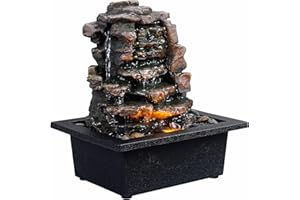 GOSSI Home Décor Waterfall Meditation Fountain Indoor Tabletop Many Natural River Rocks Decorated Office Home Tabletop Fountion with LED Lights Christmas Decorations