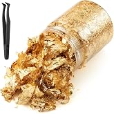 Gold Leaf Flakes,Gold Foil Flakes for Resin, Metallic Gold Leaf Flakes | 10g Gold Leaf Flakes, Includes Tweezers, Imitation Gold Foil, Resin, Nail Art, Painting, Jewelry Making, Reusable Jar