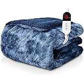 Easthome Electric Heated Throw Blanket - Faux Fur Sherpa 50"x60" Fast Heating Bed Blankets Throw with 6 Heating Levels & 4 Hours Auto Off, Over-Heat Protection ETL, Navy Blue