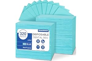 TENKAIWICK 320 Pack Disposable Dental Bibs 13"x18"，3-Ply Waterproof Tattoo Bibs Sheet for Nail Salon，Dental Clinic，Feeding，Tattoo Shop (Blue)