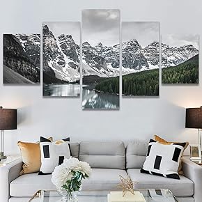 SIGNWIN 5 Panel Canvas Wall Art Winter Lake...