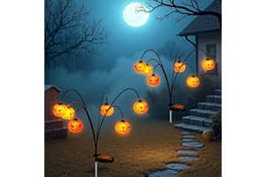 Thiswing Solar Halloween Lights Outdoor Waterproof, 2 Pack Pumpkin Solar Lights for Outside Thankgiving Decor,12LED Orange Pumpkin Swaying Lamps for Garden Decor, Yard, Lawn, Party Decorations
