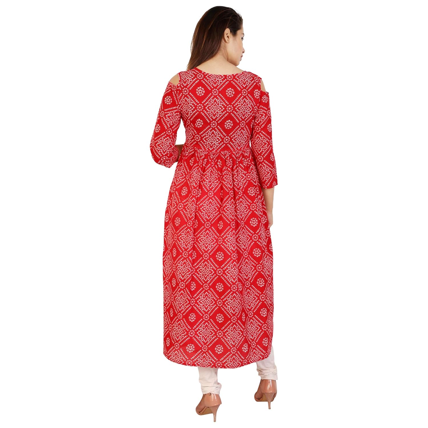 amayra women cotton anarkali kurti(red)