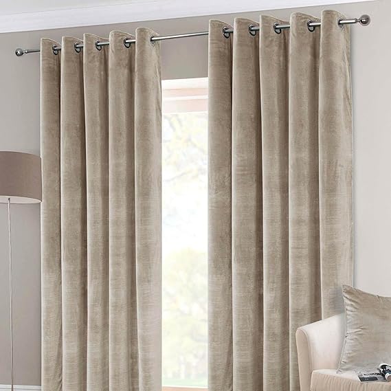 HOMESCAPES Thermal Interlined Cream Velvet Curtains Pair Width 228cm