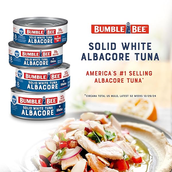 BUMBLE BEE SOLID WHITE ALBACORE TUNA IN WATER, 5 OZ CAN (PACK OF 8) – WILD CAUGHT TUNA – 29G PROTEIN PER SERVING, HIGH IN OMEGA-3S – NON-GMO PROJECT VERIFIED, GLUTEN FREE, KOSHER
